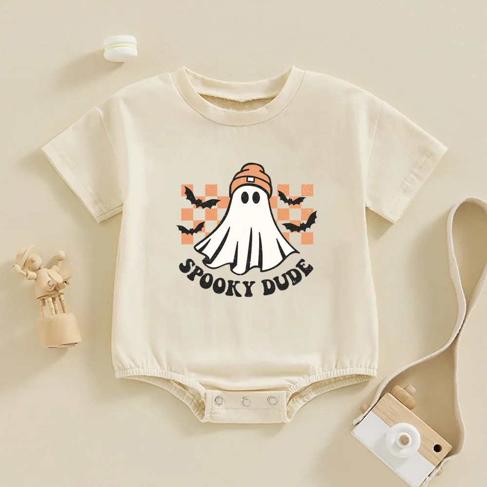 Spooky Little Dude Retro Boy Romper Cute Halloween Baby Bubble Rompers Halloween Baby Clothes First Halloween Outfit