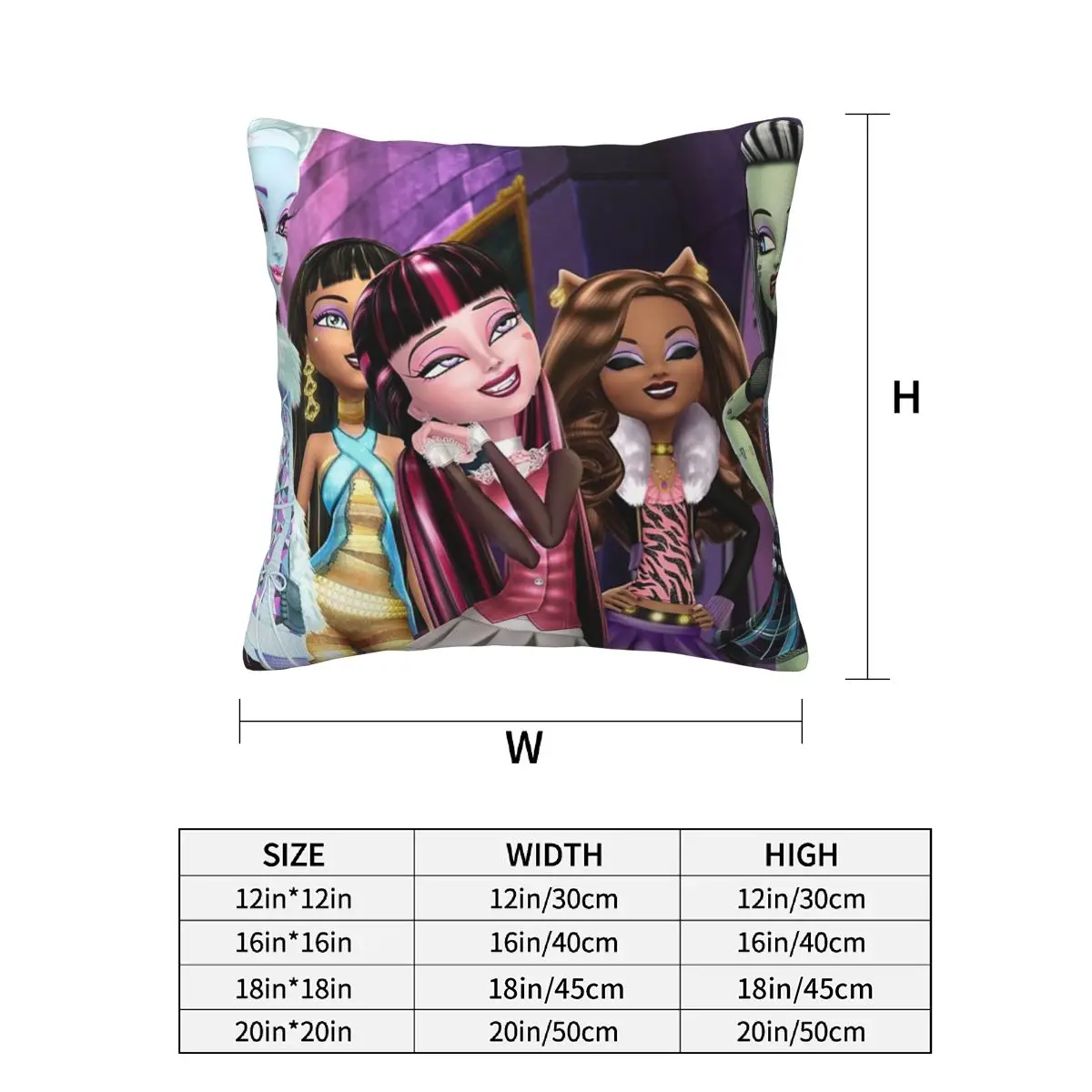 Monster High Movie 2 pcs Square Pillowcase Pillow Cover Cushion Zip Decorative Comfort Throw Pillow for Home Bedroom