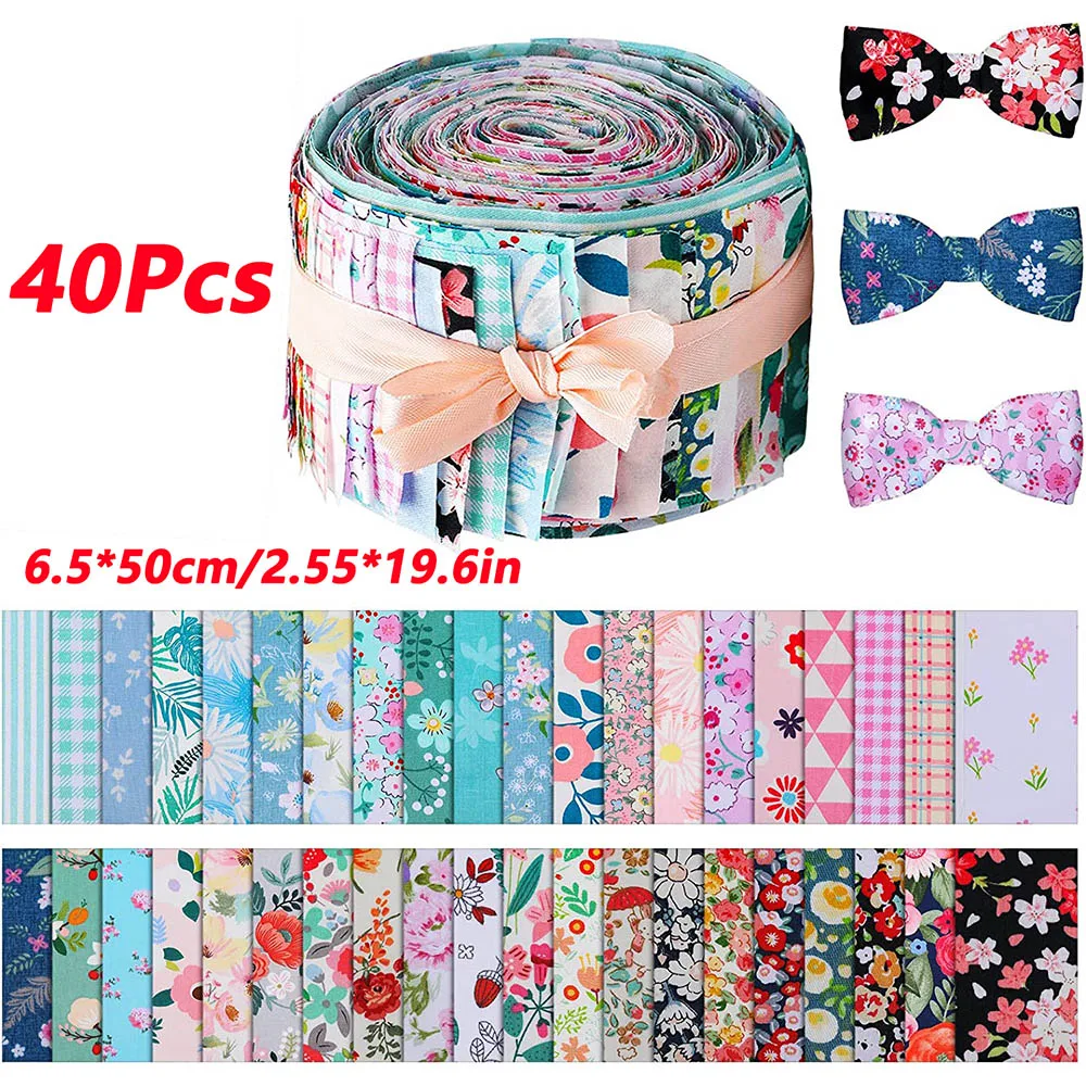 40Pcs Fabric Strips Quilting Jelly Rolls Patchwork Craft Cotton Quilting Strips Sewing Craft Fabric DIY Needlework Cloth