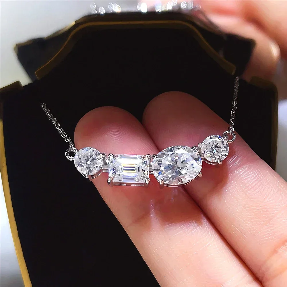 FCGJHW 4-Stone Moissanite Pendant Necklace S925 Sterling Silver Certified Diamond NeckChain for Women Wedding Jewelry 2026