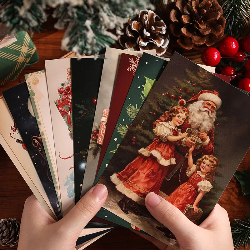 1Style 12Pcs/bag Christmas Postcard Holiday Party Greeting Card DIY Christmas Scene Background Wall Decoration Card