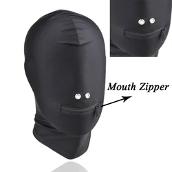 Black Mask with Open Mouth Zipper Headgear Cover Eye Head Hood  Restraints Harness BDSM Bondage Roleplay Sex Toy Women Men