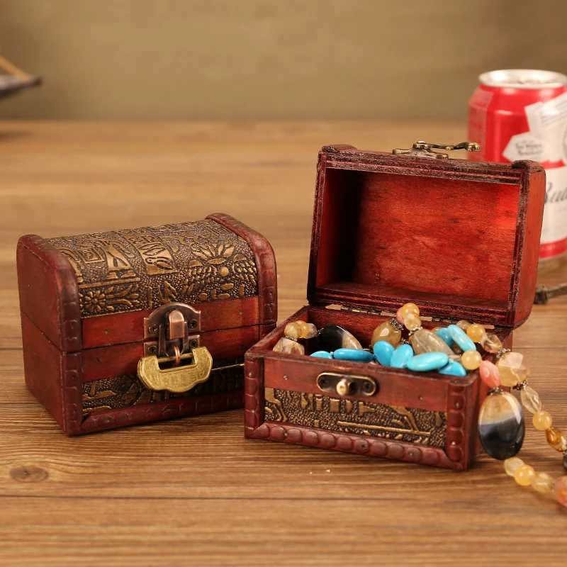 

Handmade Jewelry Box with Lock Ornament Storage Small Wooden Children's Hair Accessories Treasure Chest Decorations Ornaments
