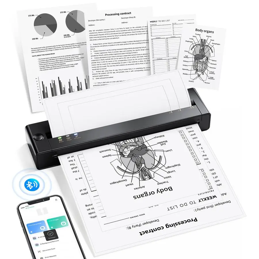 

Portable Printers Wireless for Travel, Inkless Printer for Phone amp Laptop, Mobile Thermal Small Bluetooth Compact Dot Matrix P