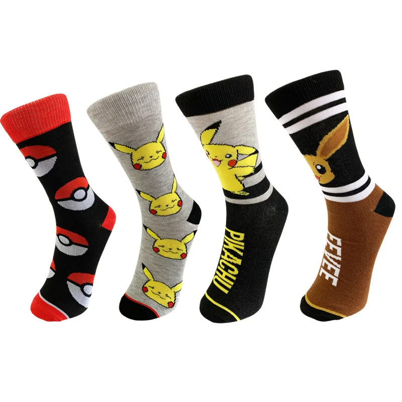 Pokemon moda masculina tendência meias de tubo médio anime figura pikachu eevee gengar unisex meias atléticas harajuku respirável