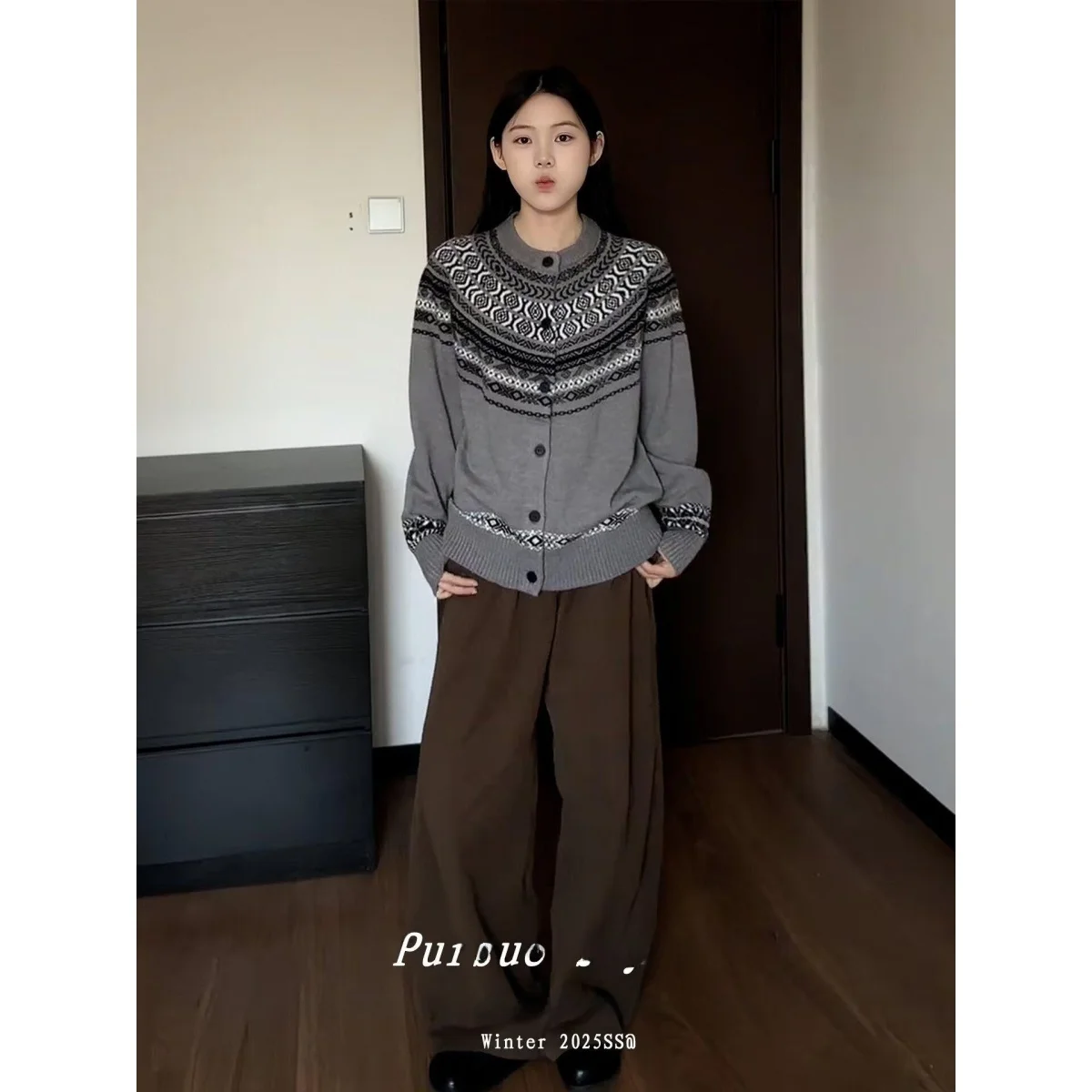 سترة محبوكة من American Sle V-Ne للرجال، لون كاجوال فضفاض مناسب للشتاء، ملابس خارجية من ألياف البوليستر الناعمة #5