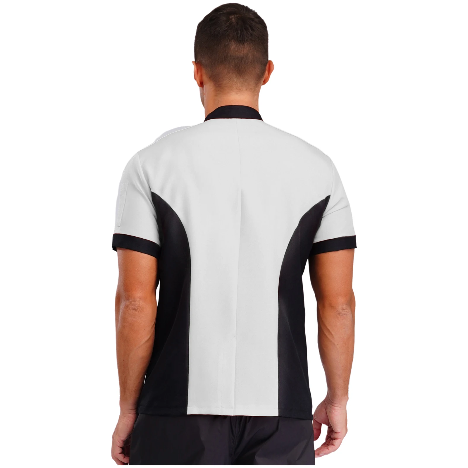 大人男性女性キッチン作業服シェフジャケット半袖カラーブロッククックコートレストラン食堂ウェイター作業服