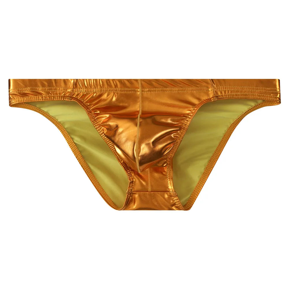 Shiny Men\'s Brief Underwear Featuring Iridescent Metal Luster Finish Low Waist Fit and Contouring U-Pouch Support