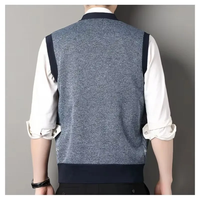 Cardigan Sweater Vest Men\'s Autumn and Winter Warm and Slim Fit Knitted Vest Mens Sweater