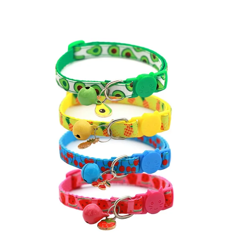 Neues Haustierhalsband mit Fruchtdruck und Glocke für Katzen, Hunde, Kätzchen, Welpen, verstellbares gewebtes Band, Halskette für Welpen und Kätzchen, Haustierzubehör – Detail 2