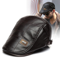 Collrown Vintage Berets Mens PU Leather Beret Hats Autumn Winter Adjustable Hats Men's Visor Warm Flat Peaked Cap