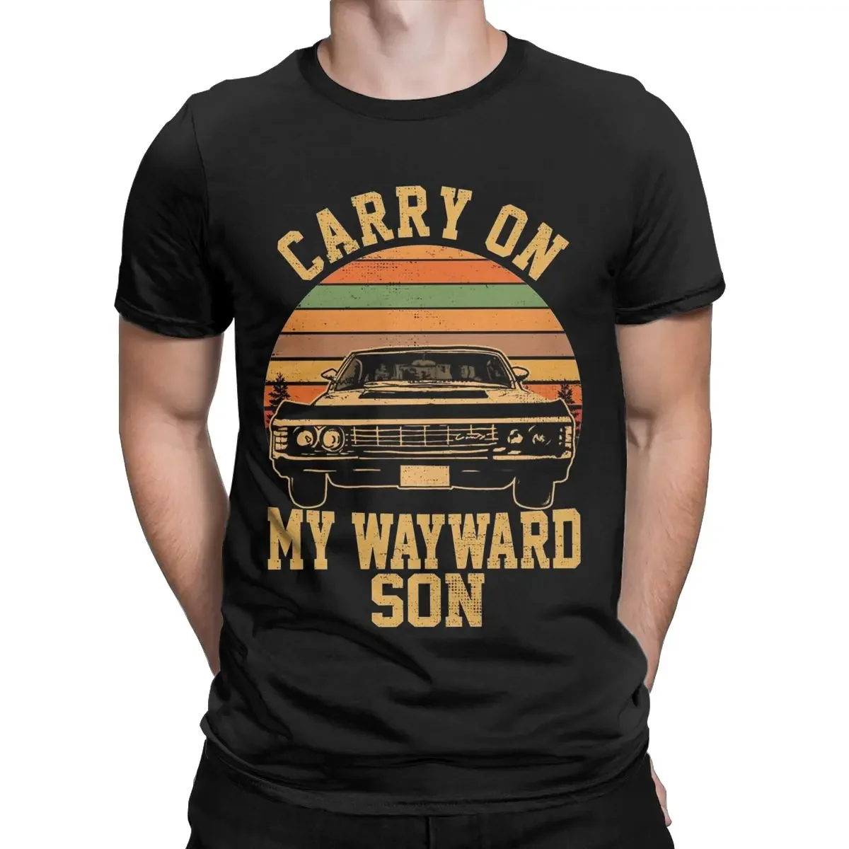 Awesome Carry On My Wayward Son Supernatural T-Shirts for Men Pure Cotton T Shirt Short Sleeve Tee Shirt Plus Size Tops