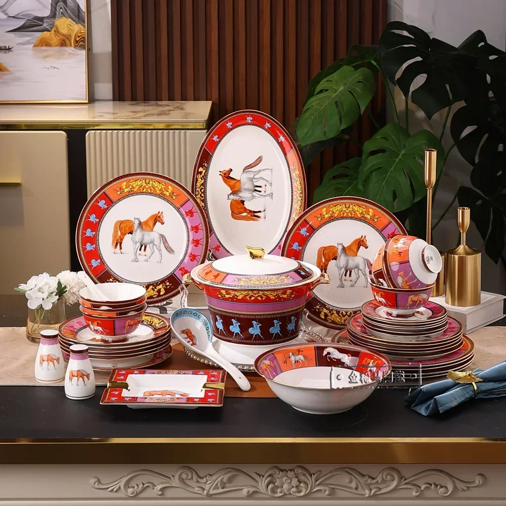 Luxury Tableware Dinner Set Ceramic Plates And Bowls Tableware Dining Set Sweat Blood BMW Tableware Restaurant Home