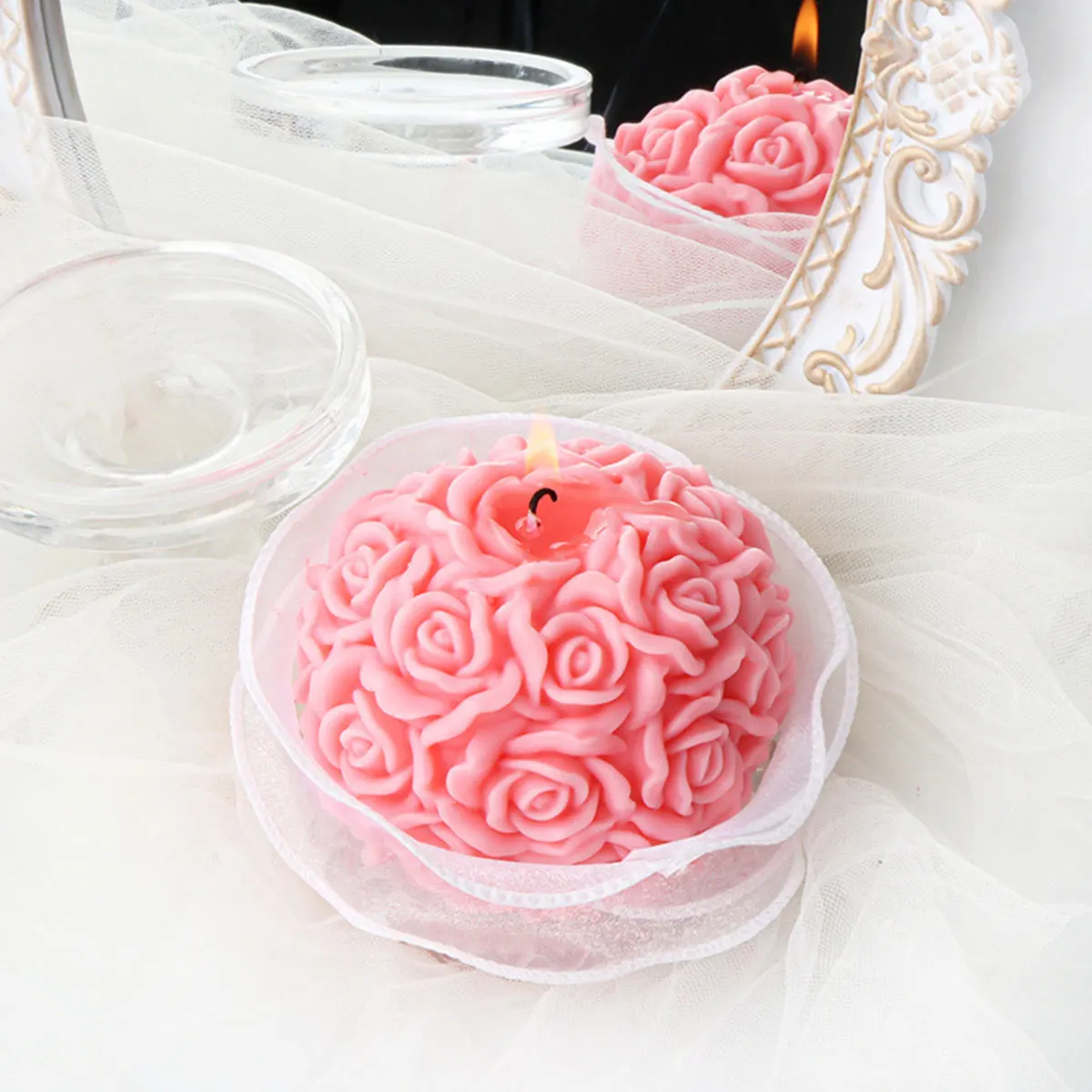 Multi Size Flower Series Candle Mould Round Rose Flower Silicone Mold Summer Ice Ball Wedding Cake Decor Valentine's Day Gifts view 4