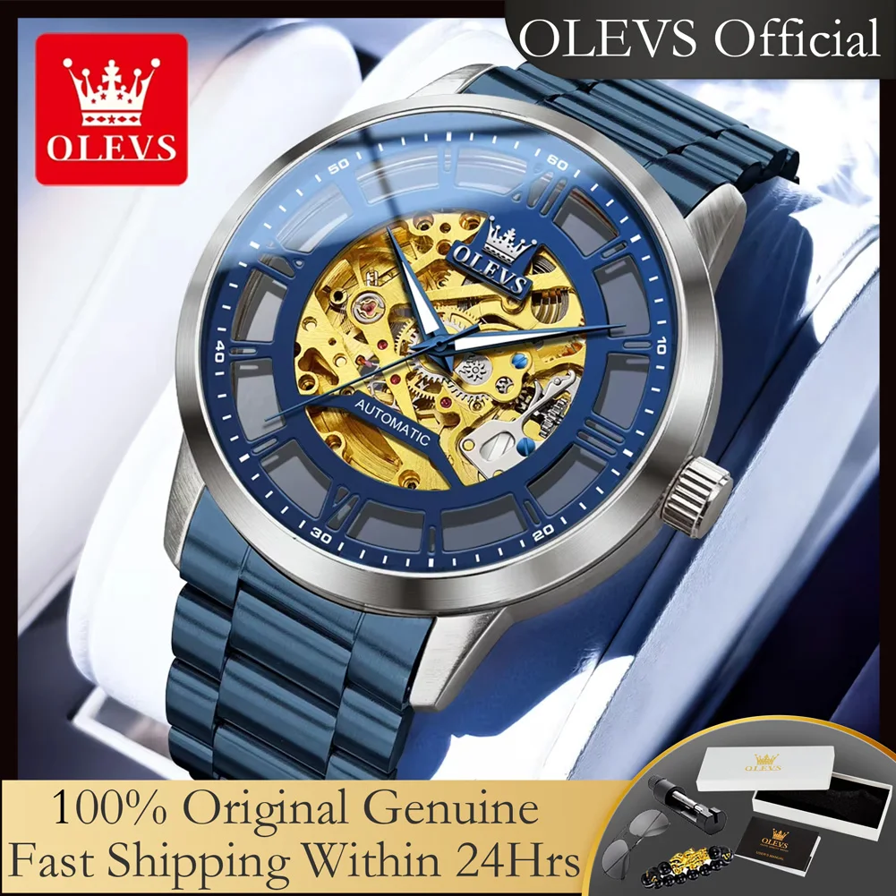 

OLEVS полностью полые мужские часы 6728, модные индивидуальные автоматические механические наручные часы для мужчин, роскошные мужские часы со скелетом, новые