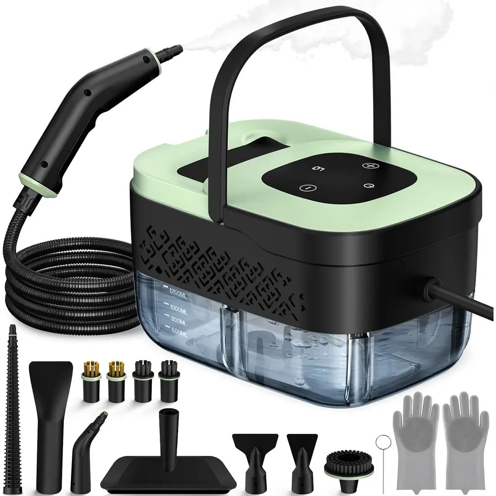 

Multi-Purpose Handheld Steam Cleaner with 16 Accessories, 6-Level Heat Adjustment, Fast 15s Heat-Up for Home, Tile, Car Detailin