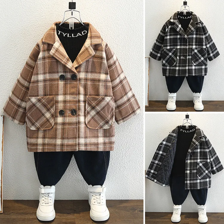 

Children's clothing boys woolen coat autumn and winter new baby autumn and winter thickened medium and long trench coat