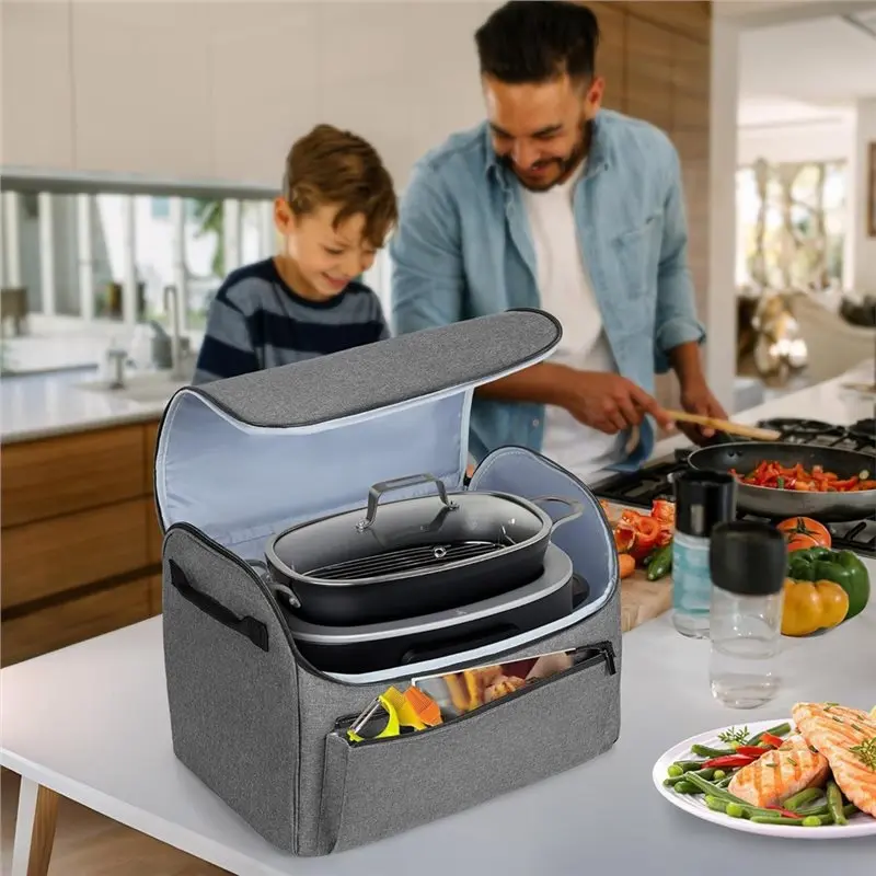 Hot Selling-Dust Cover For Ninja Foodi Possible Cooker Pro, Enclosed Cover With Front Pocket Fits For Ninja Slow Cooker, Gray,Du