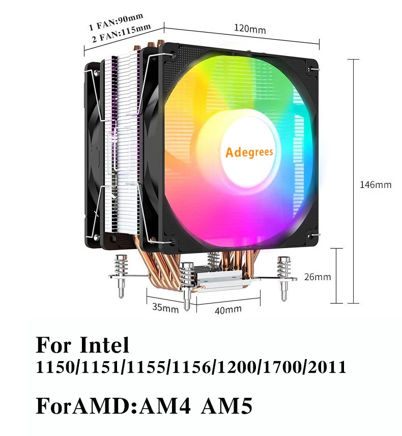 6 Heatpipes CPU Luchtkoeler 4PIN PWM PC 120 MM Processor Koeler Intel LGA 2011X99X79 1700 115X1366 AM4 AM5 Ventilador