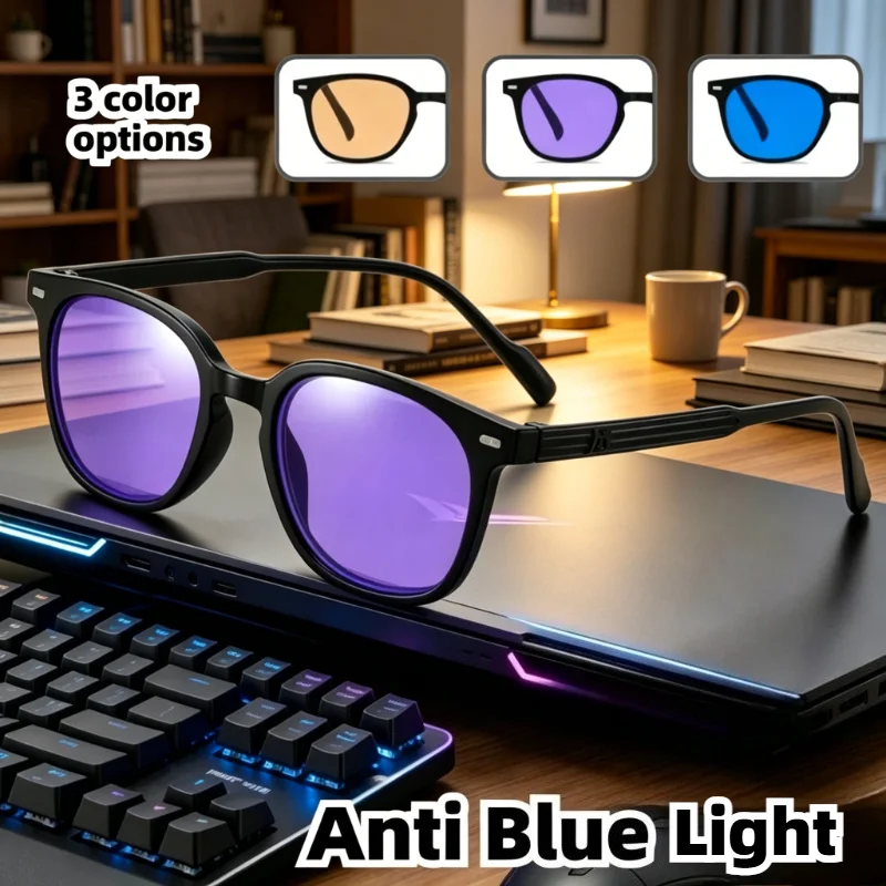 

Anti Blue Light Glasses 3 Color Lens Options Black Retro Round Frame Computer Gaming Eye Protection for Men Women