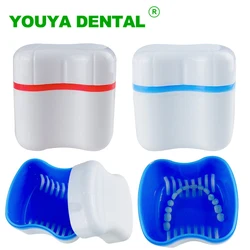 Dental Denture Box With Net Bath Case Fake Teeth Storage Box Orthodontic Retainer Braces Mouth Guard Case Organizer Container