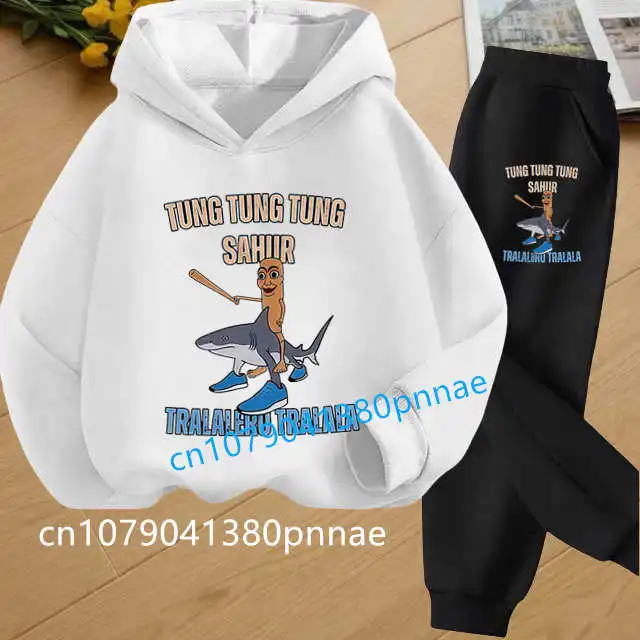 الفتيات رياضية ملابس أطفال Tralalero Tralala Tung Tung Tung مضحك الإيطالية Brainrot الاطفال ملابس الأولاد هوديي + السراويل 2 قطعة مجموعة