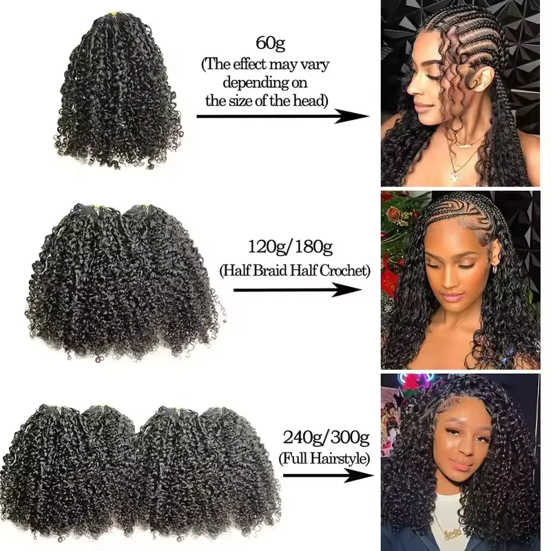 300g Burmese Kinky Curly Crochet Human Hair Knots Feather Crochet Hair Extensions Invisible Knotless Kinky Curly Braiding Hair image 5