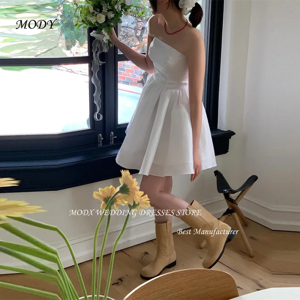 

MODX Простые белые мини-короткие свадебные платья с болеро Летние свадебные платья Корейская фотосессия Корсет сзади Вечерняя вуаль