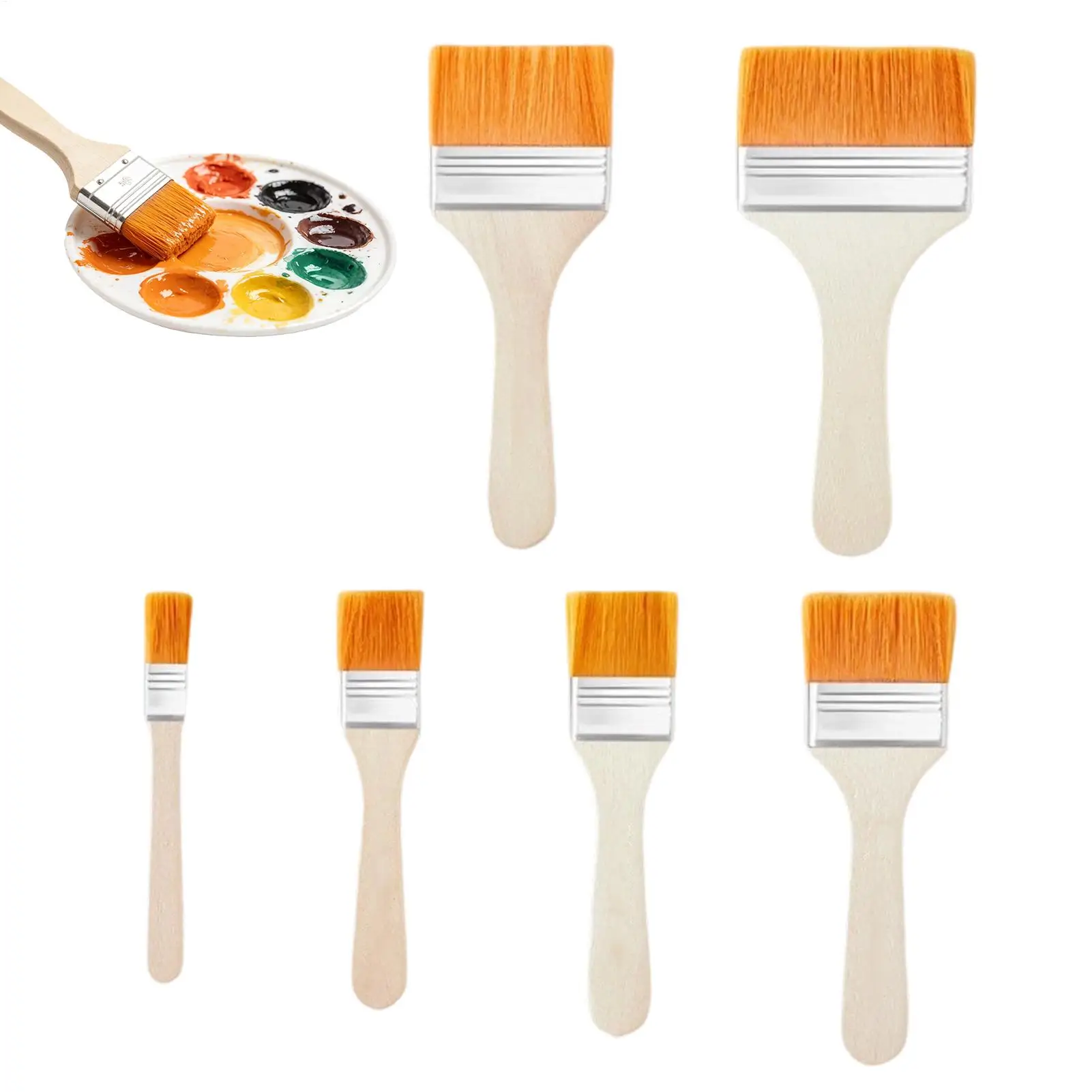 

Paint Brushes 6-Piece Flat Art Supplies Craft Tool Painting Brushes for Art Craft Coloring Wall House Deck Cabinets Exterior