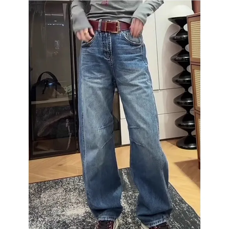 Bent Knife Jeans for Women, Spring 2025 New Fashion Trend, Four Seasons High Waist Loose Banana Jeans