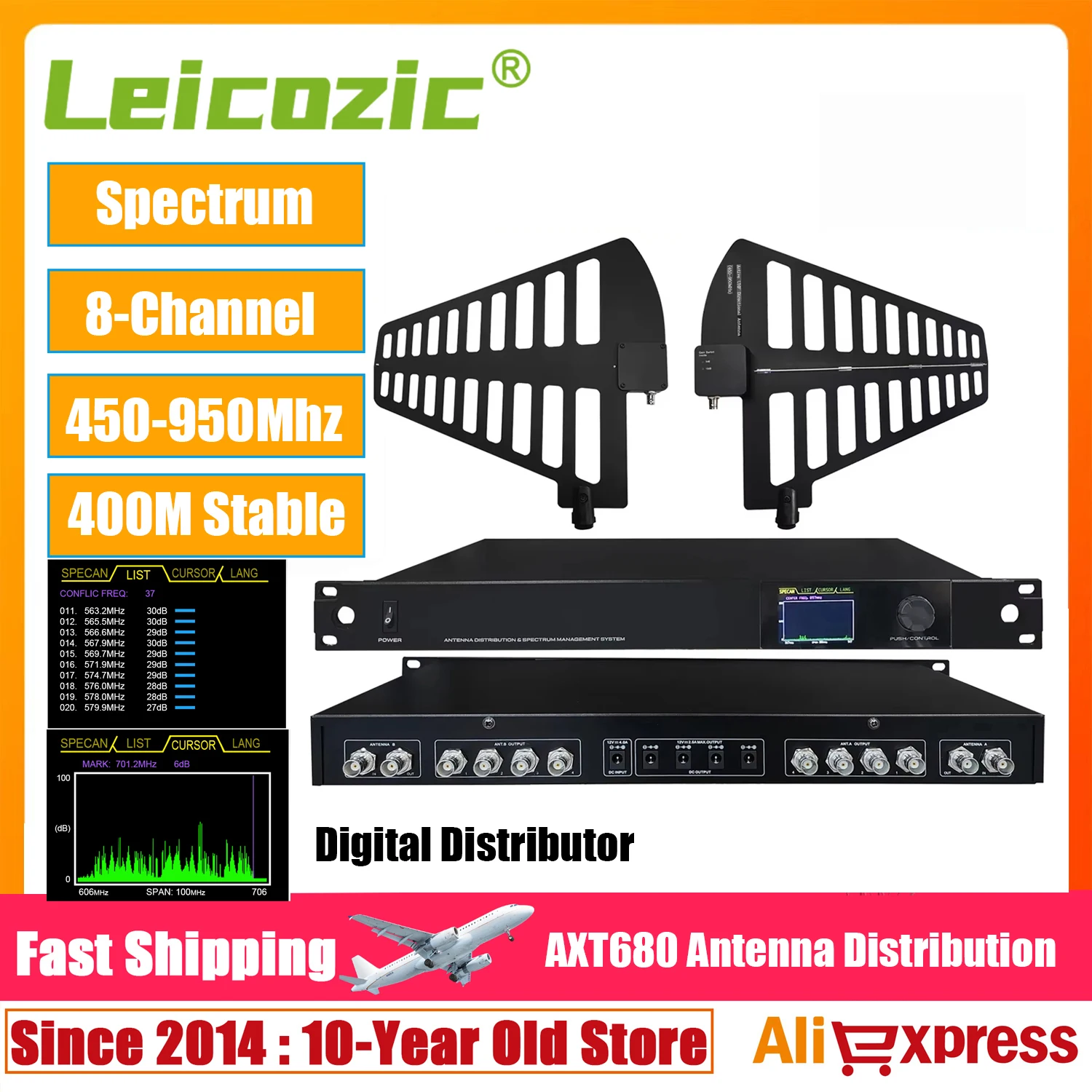 Leicozic Water-proof Antenna Distribution 8-Channel RF Signal Distributor System Combiner Spectrum Monitoring 450-960Mhz AXT680
