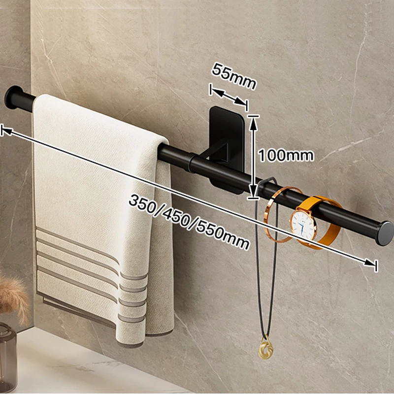 35/55cm Bathroom Towel Rack Self-adhesive Aluminum Towel Holder Hanging Towel Bar Wall Mounted Towel Shelf Bathroom Accessories