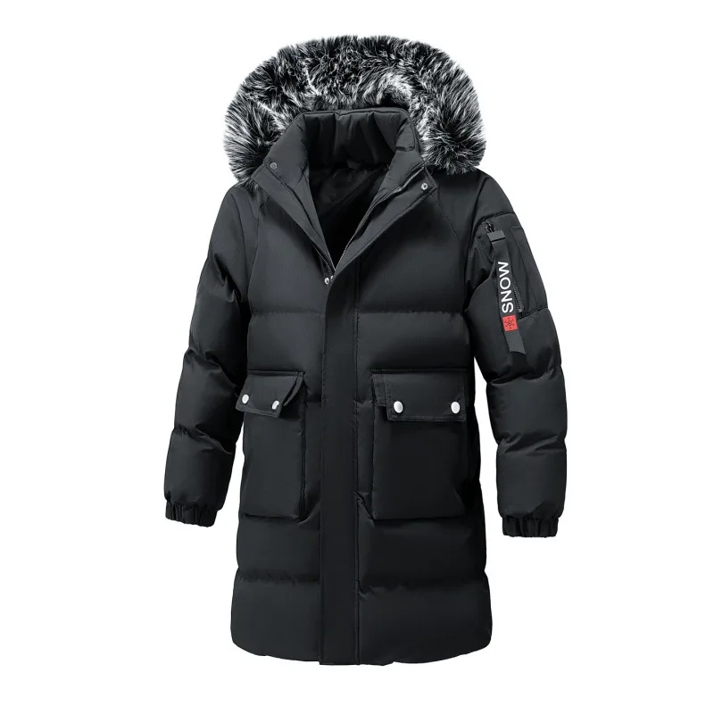 Winter Men's Hooded Jacket Large Fur Collar Thick Warm Cotton Coat Medium-Length Versatile Windproof Fashionable Workwear