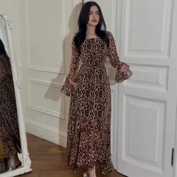 Eid Women Dress Leopard Print Muslim Abaya Party Dresses Ramadan Jalabiya Dubai Morocco Kaftan Islam Arab Long Robe Vestidos