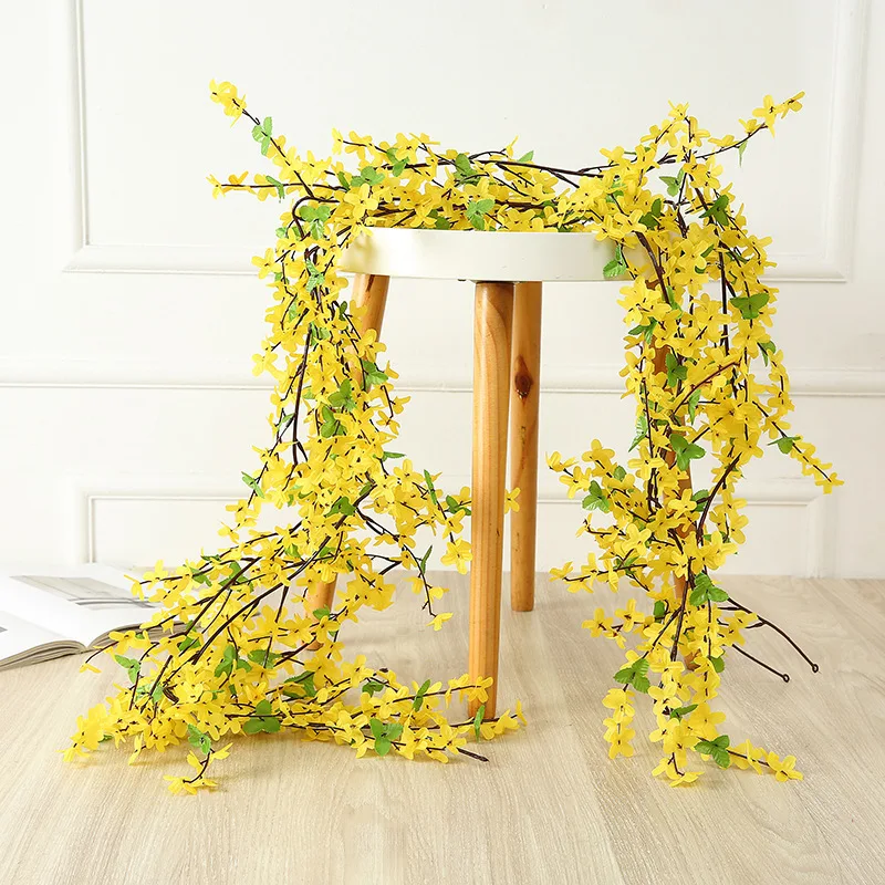 Simulated Winter Jasmine Vines Loft Decoration Hotel Ceiling Outdoor Fence Decoration Fake Flower Vines Wholesale