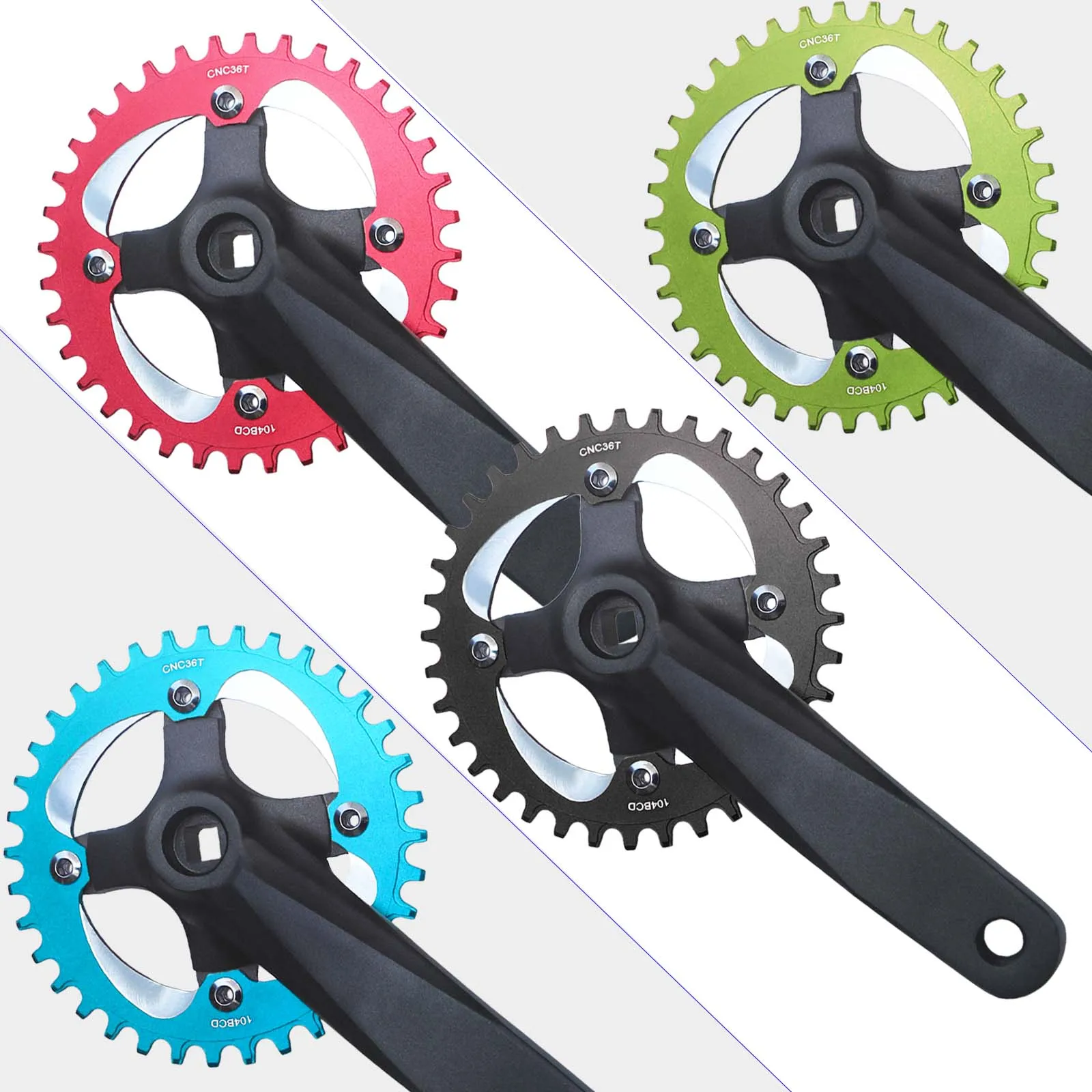 Fahrrad Vierkantloch Kettenrad 104BCD 152mm/165mm/170mm Kurbelarme 32/34/36/38/40/42T Schmales breites Kettenblatt MTB Fahrrad Kurbelgarnitur – Detail 8