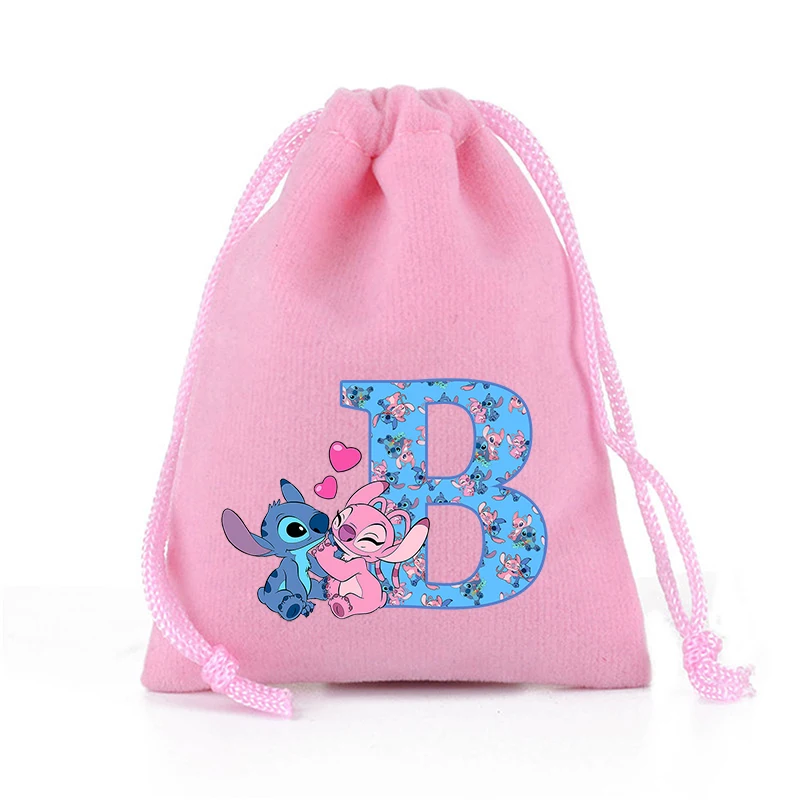 Stitch Disney Gift Bag Drawstring Pockets Letter A-Z Storage Bags Cartoon Drawstring Cute SchoolBag Anime Kids Birthday Gifts