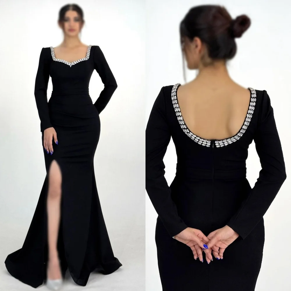 Sukienki na zamówienie w nowoczesnym stylu, klasyczne, z dżerseju, zdobione dżetami, marszczone, o kroju syreny, z kwadratowym dekoltem, długie, na specjalne okazje, dopasowane, seksowne.