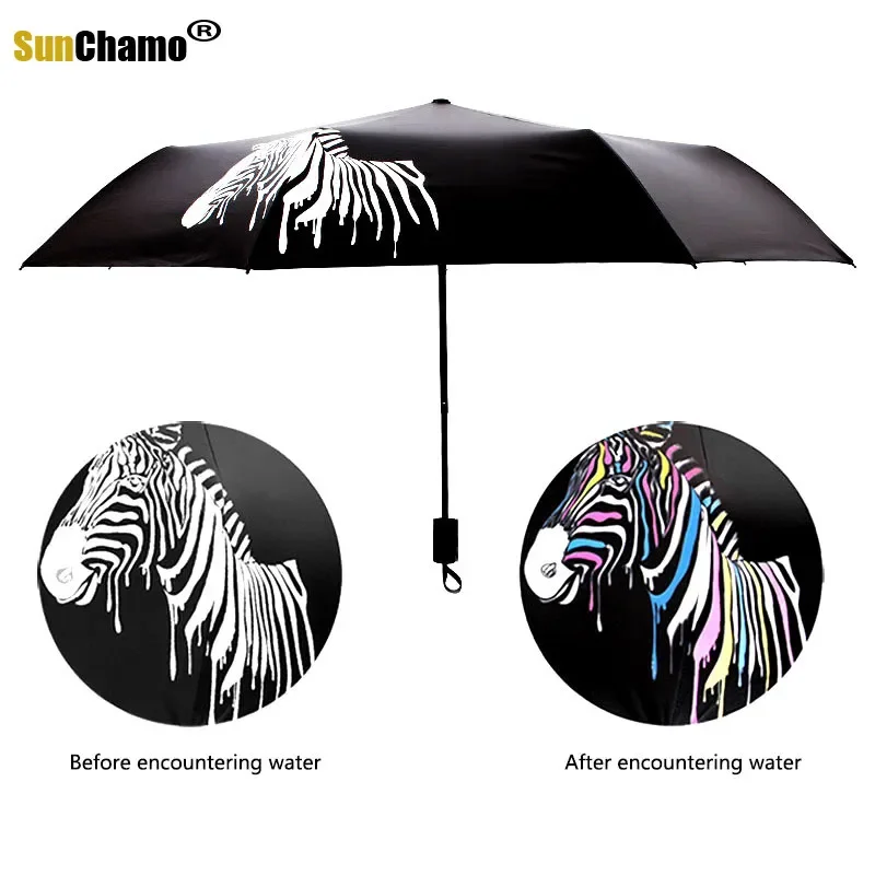 Sunny Automatic Sunshade Folding Small Black Color Changing In Water Umbrellas  Anime Umbrella