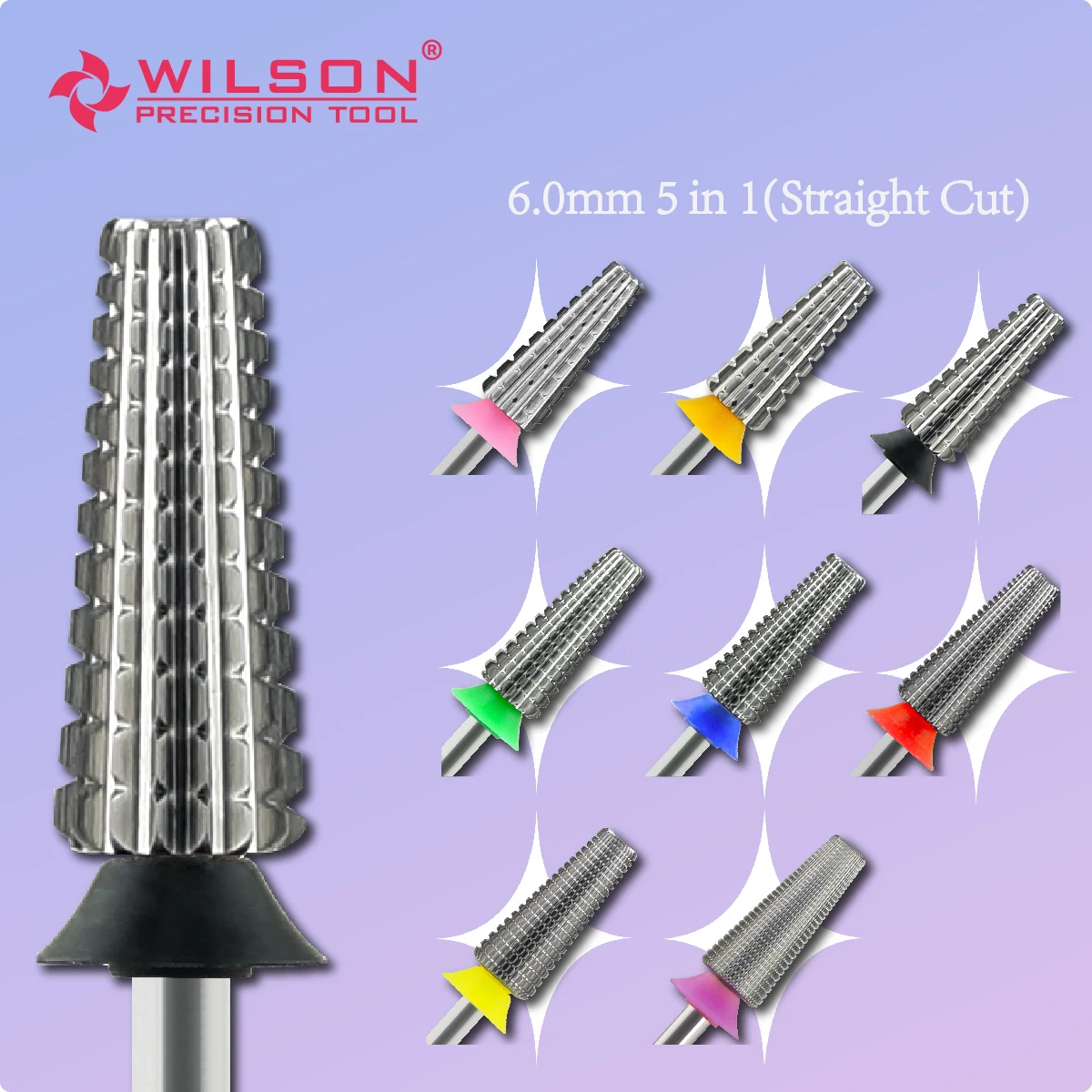 WILSON 5 in 1 Bits Straight Cut 2 Way Uncoated Quick Release 5 in 1 Time-saving nail drill bit set No Scalding carbide nail dril