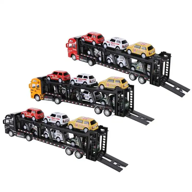 Carrier Truck Toy Alloy Diecast Simulation Container Truck Toy With Detachable 6 Cars Model Kids Cognitive Toy Gift For Children