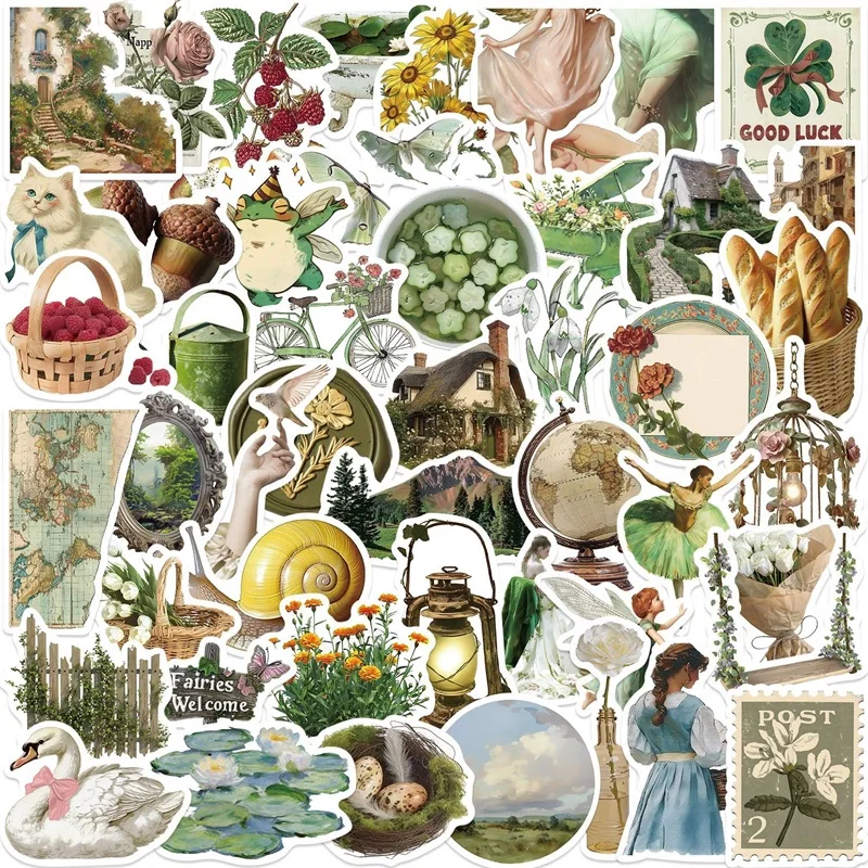 10/30/50PCS Vintage Rural Life PVC Sticky Sticker Aesthetic Children's Stationery DIY Decoration Scrapbooking School Supplies