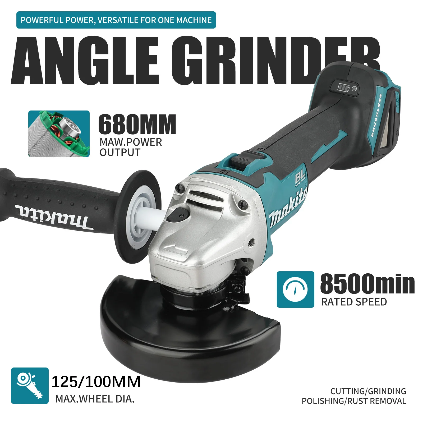 

Makita DGA404 100 мм/125 мм 18 В электрическая бесщеточная литиевая угловая шлифовальная машина, перезаряжаемая режущая машина, полировальная машина