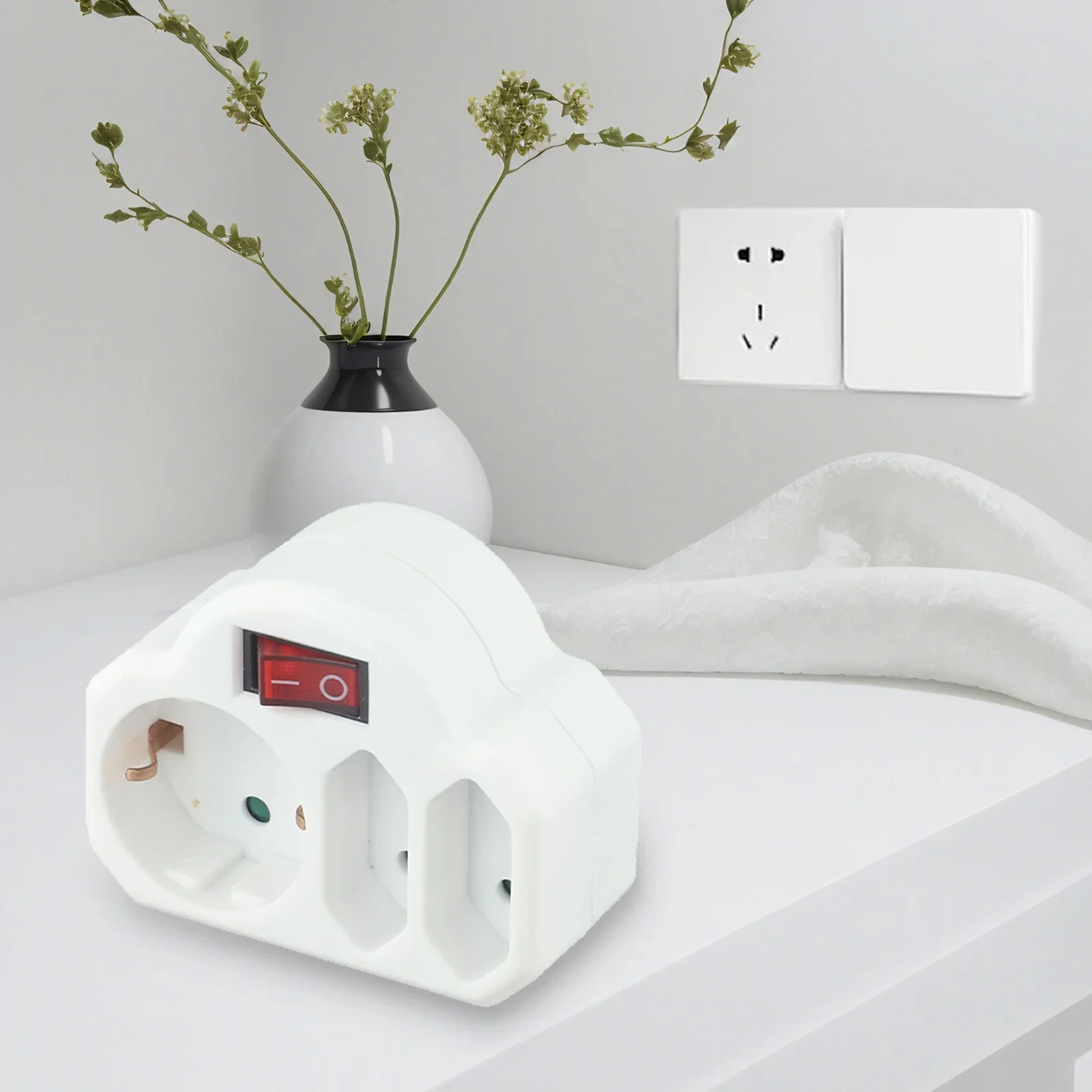 

3 Way Socket Adapter White With Illuminated With Switch For 16A/250V/3680W Home Power Converter Accessories Flame Retardant PP