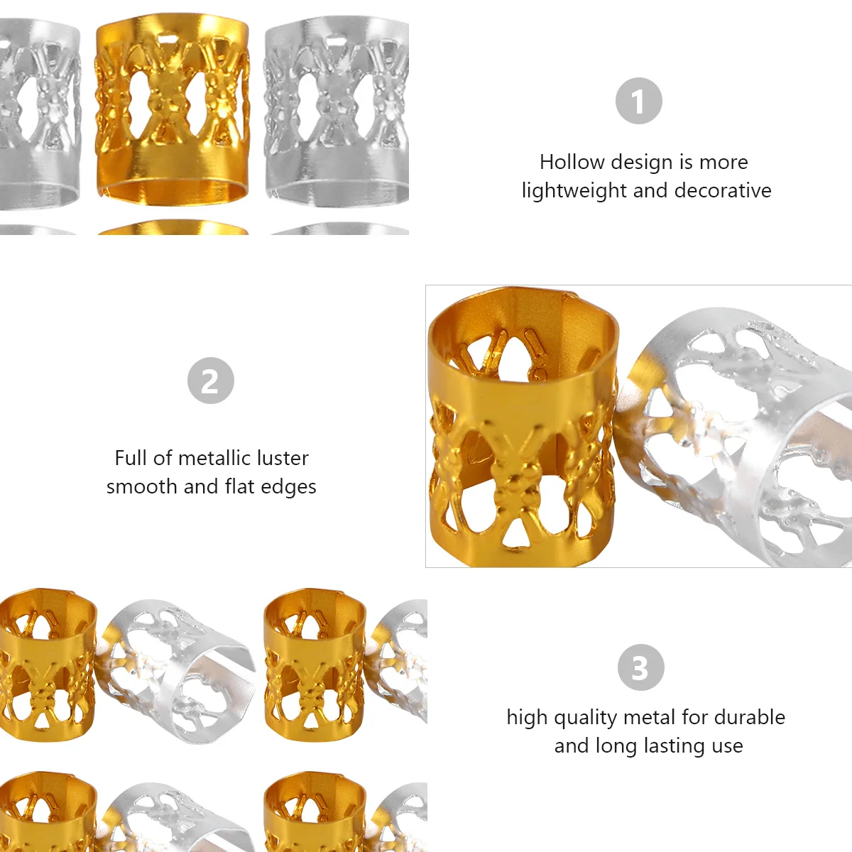200 قطعة من الأصفاد المعدنية ذات الصنعة الدقيقة المجوفة وخفيفة الوزن وإكسسوارات الشعر المزخرفة وأصفاد الشعر الذهبية والفضية #2