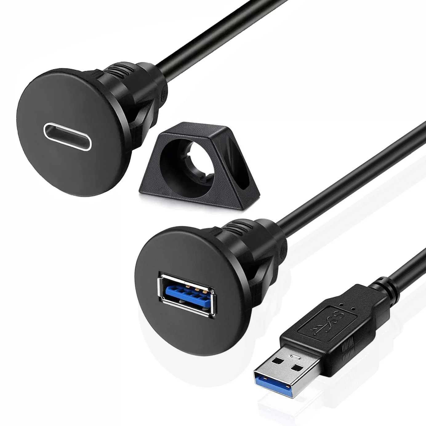 

Small Hole USB 3.0 Type-A Type-C Flush Panel Mount Extension Cable with Buckle for Car Truck Boat Motorcycle Dashboard 1M 3FT