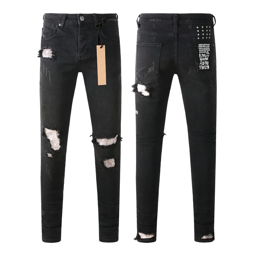 Fashion High Street KSUBI Cross Jeans Men Black Paint Hole Trend Low Rise Skinny Denim Pants Pleated Ripped Frayed Trousers 3002