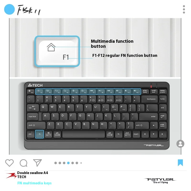 Keyboard Bluetooth nirkabel A4tech Fbk11, Keyboard Bluetooth portabel untuk Tablet, Laptop, perangkat Multi Mode