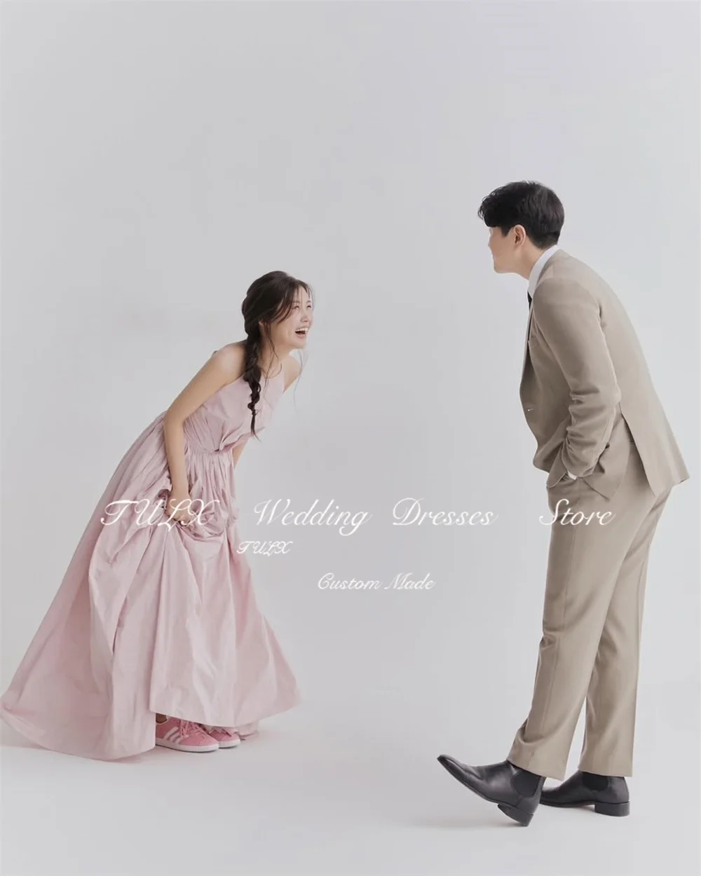 TULX-vestido de noche de tafetán rosa de hadas, vestido de novia coreano, sesión de fotos, cuello redondo, sin mangas, línea A, vestido de fiesta largo personalizado 2025