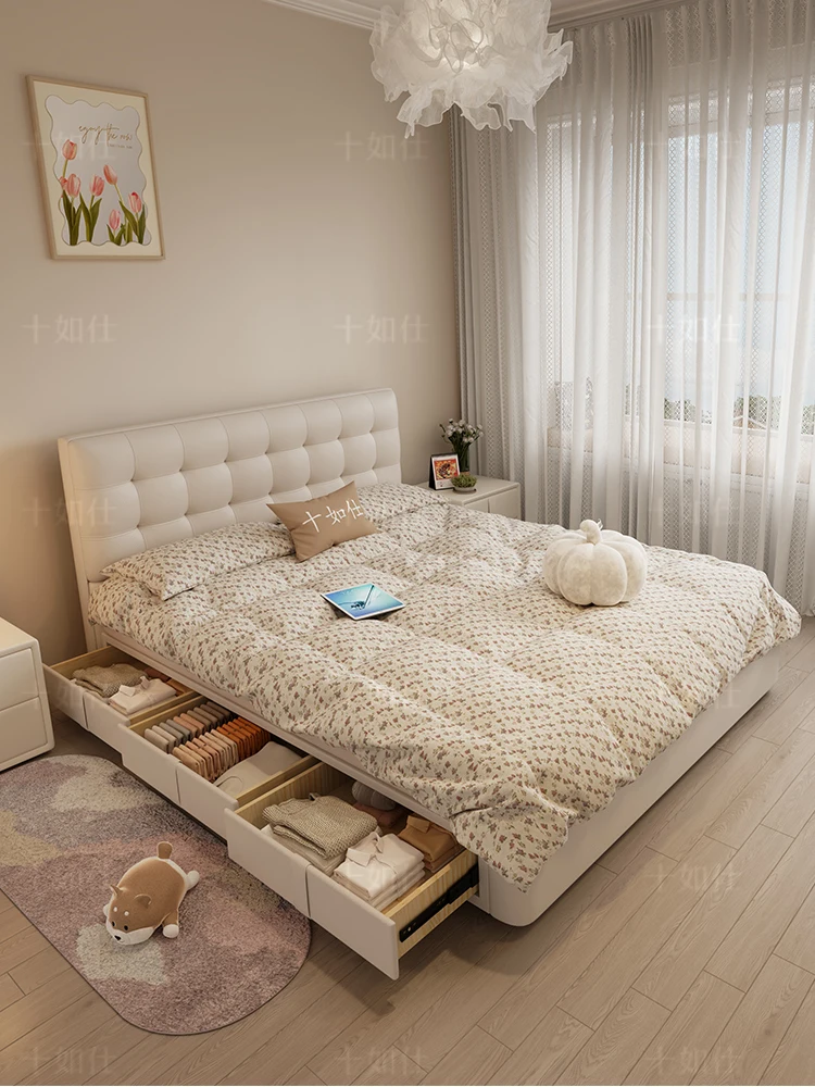 

leather bed double master bedroom high-end atmosphere hotel translational storage sideweddingbed